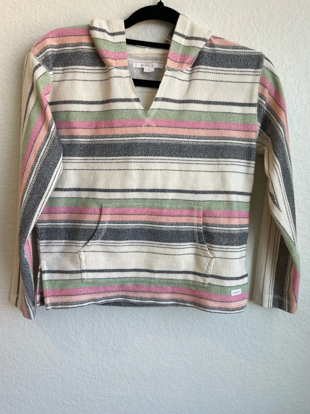 O'Neill Cream Striped Pullover with Pink and Green Accents
